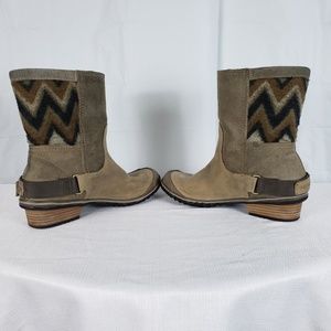 Sorel Tan and Brown Heeled Boots with Chevron Design